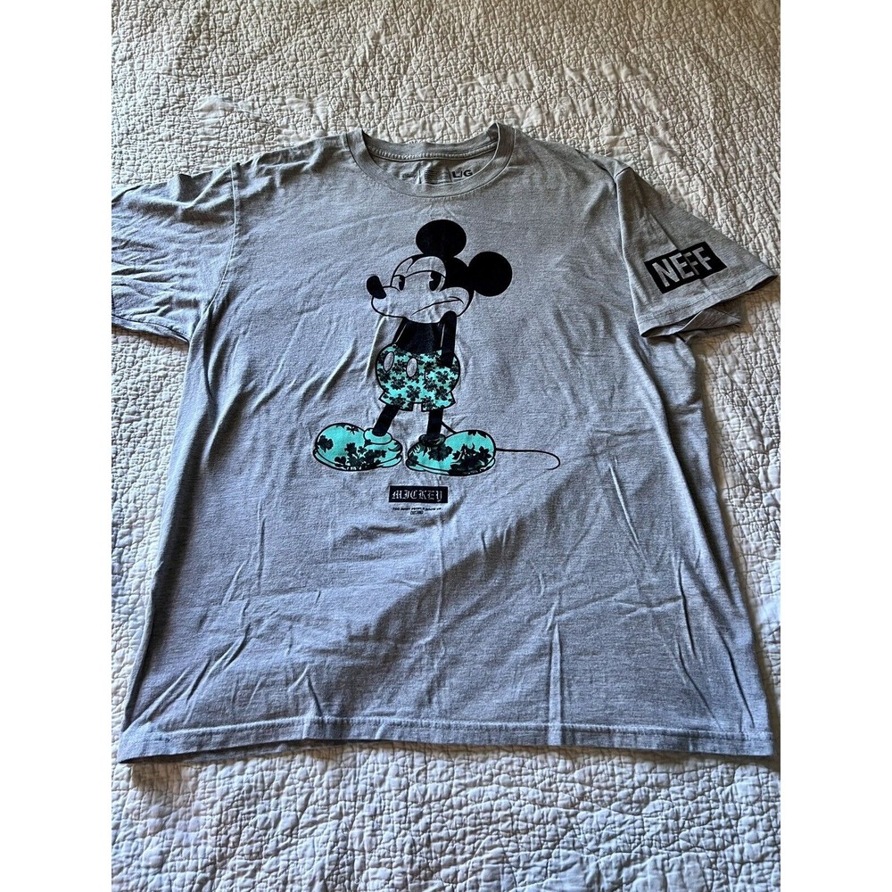 Disney Mickey Mouse NEFF Gray T-Shirt Large EUC  "TOO MANY PEOPLE GROW UP"
